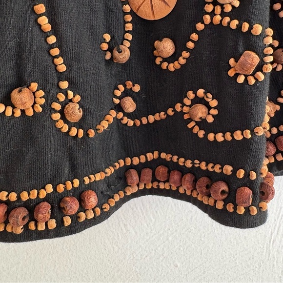 Vintage Made in India Cotton Wooden Beaded Cropped Open Vest Bohemian Boho M - Picture 10 of 11